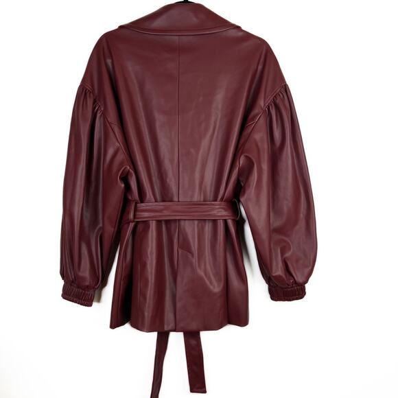 NWOT Zara Blogger Maroon Faux Leather Belted Oversized Blazer Jacket. - Picture 10 of 11